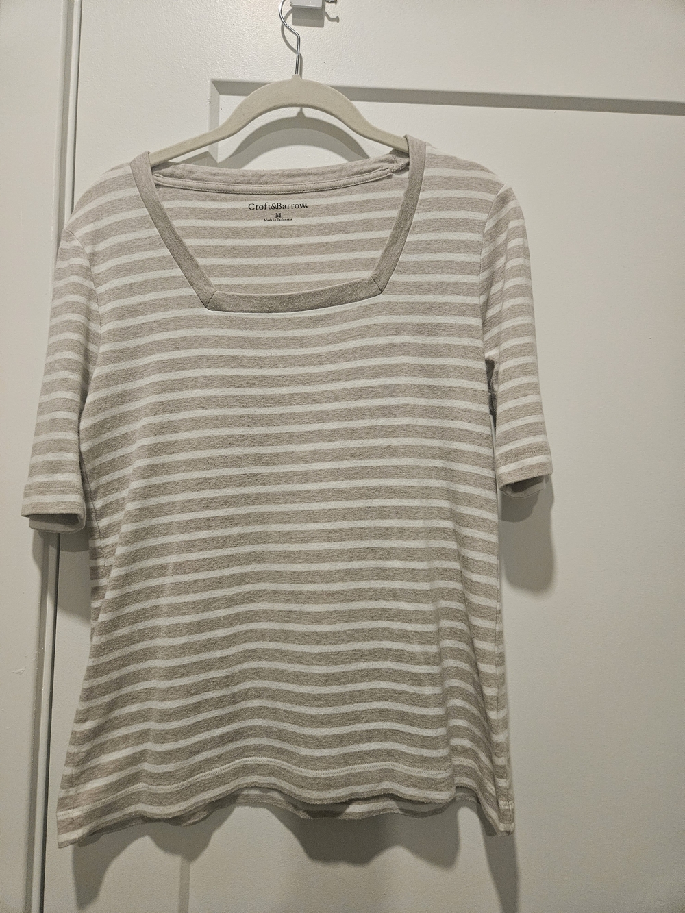 croft & barrow Cream and Taupe Striped Scoop Neck Short Sleeve Top